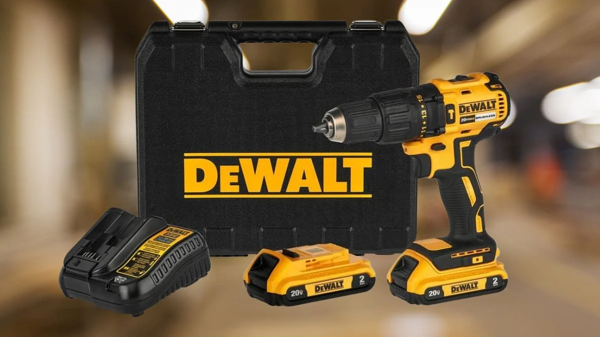DeWALT remata taladro percutor atornillador con mango ergonómico; incluye caja de herramientas