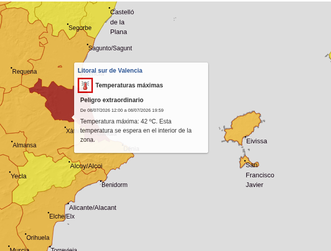 81 municipios de Valencia en alerta roja este miércoles por temperaturas de hasta 43 grados