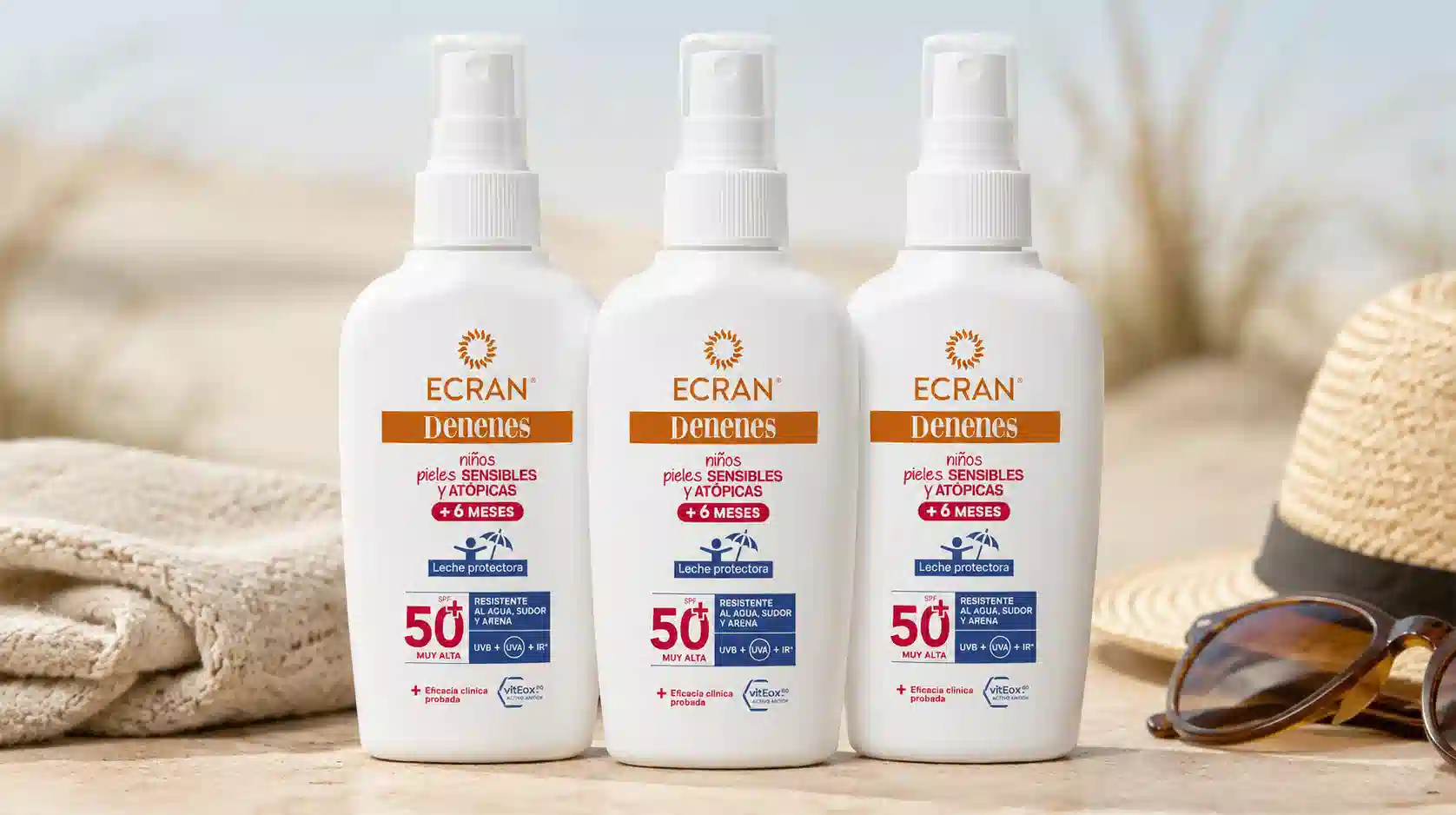 Pack x3 Leche protectora solar Ecran Denenes SPF50+ para pieles sensibles y atópicas con 3x2 por sólo 15,90€ (-42%)
