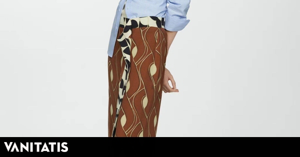 Mango ofrece falda estampada midi con volante para verano