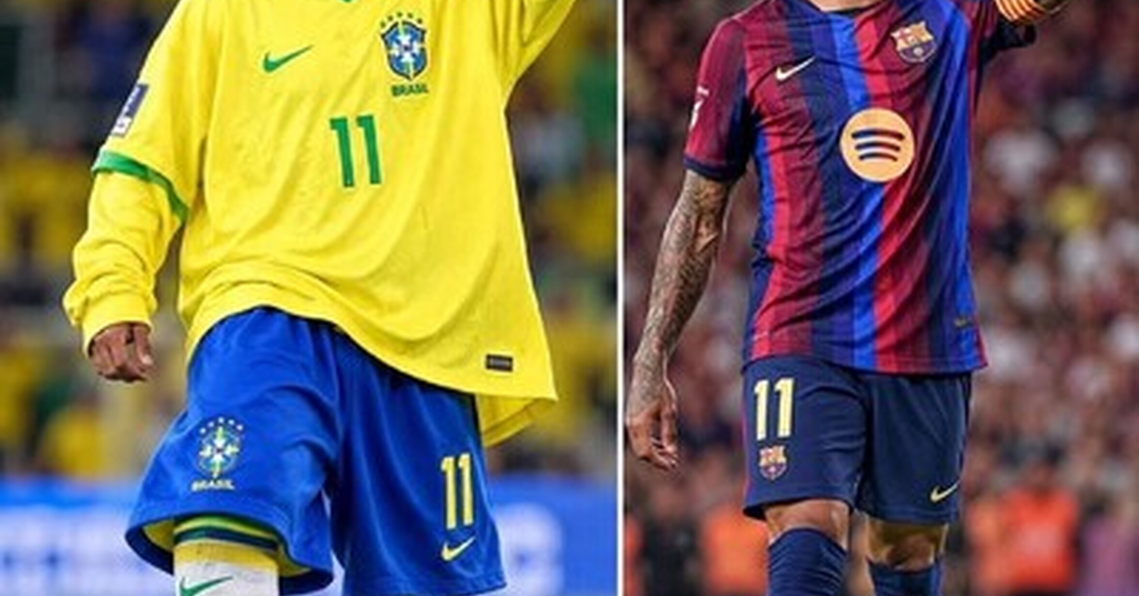 Comparación de Raphinha con Brasil y con el Barça