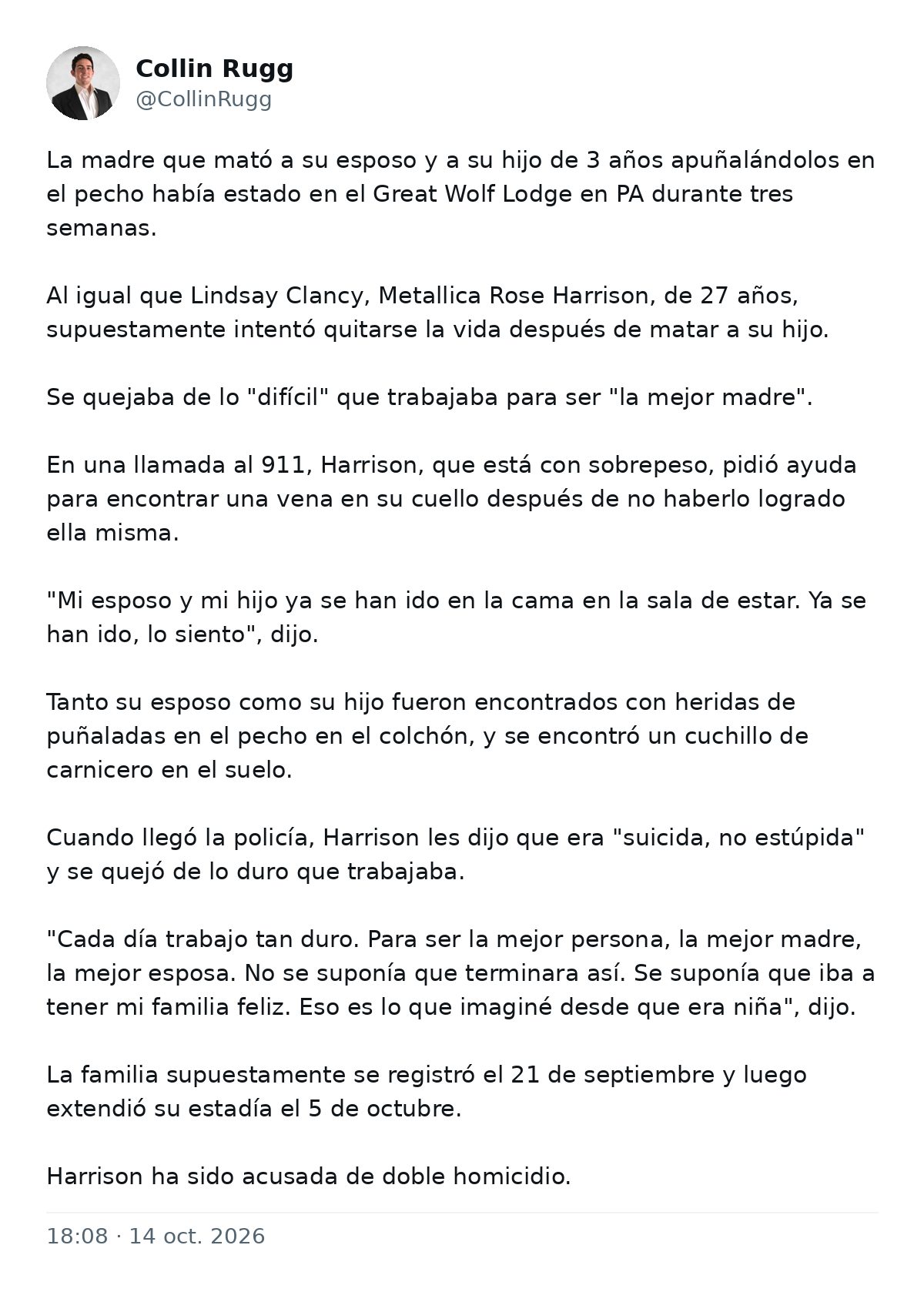 Madre mata a esposo e hijo y luego llama al 911 para pedir ayuda