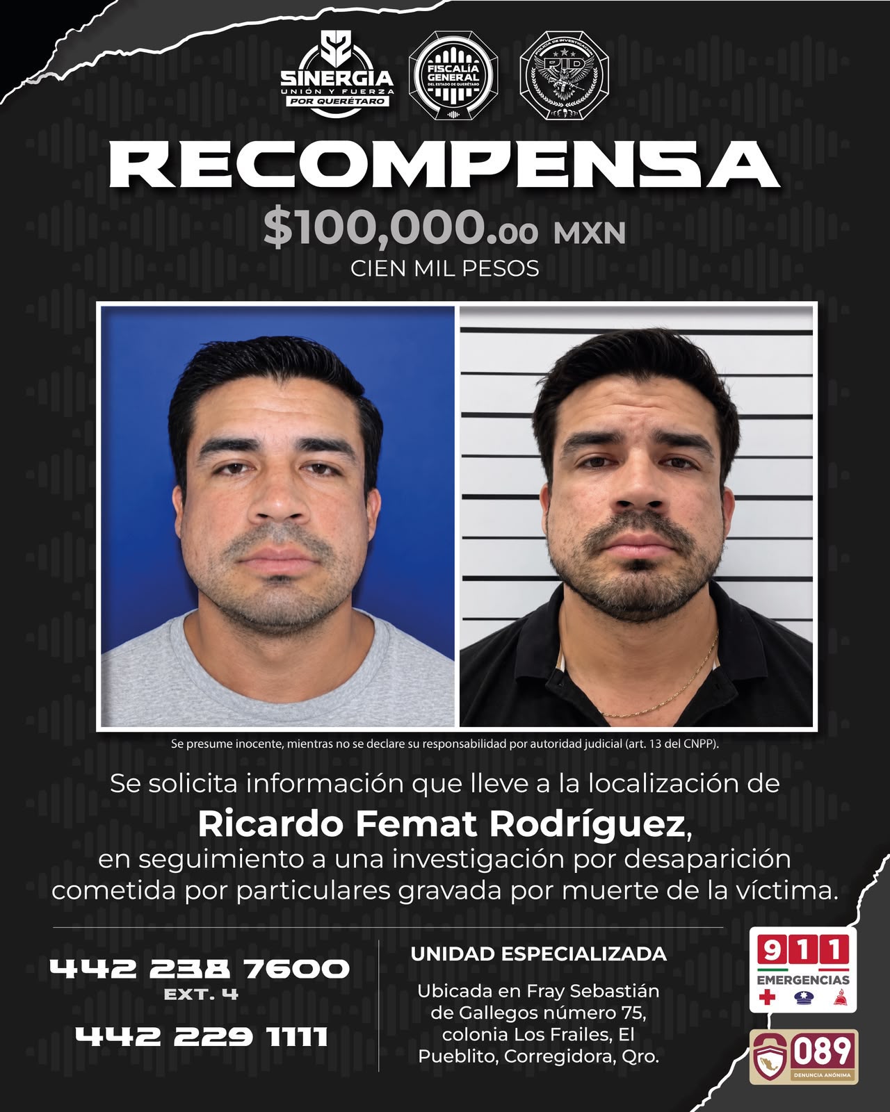 Recompensa ofrecida para detener a Ricardo Femat
