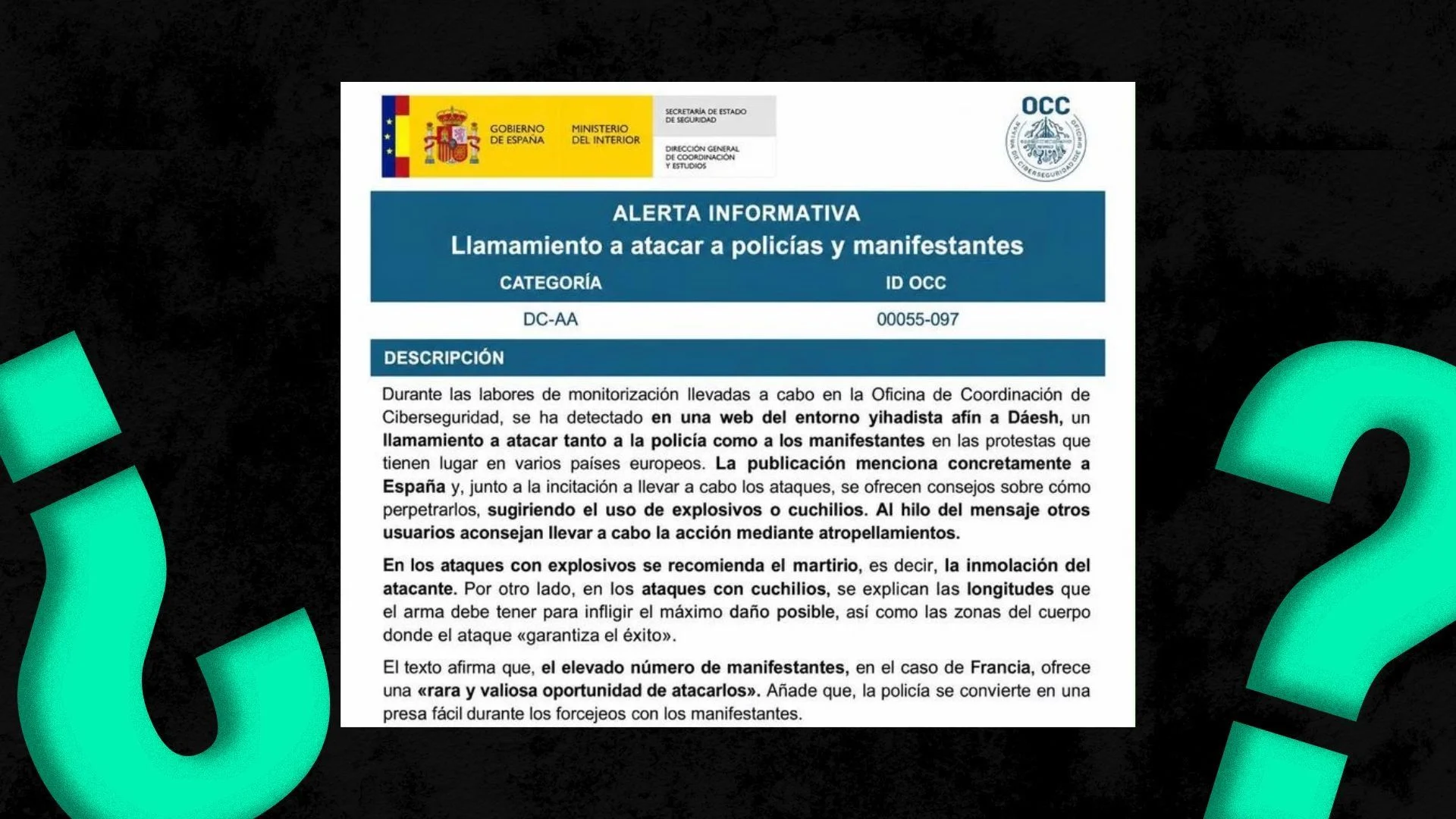 Documento alerta sobre llamamientos yihadistas en España